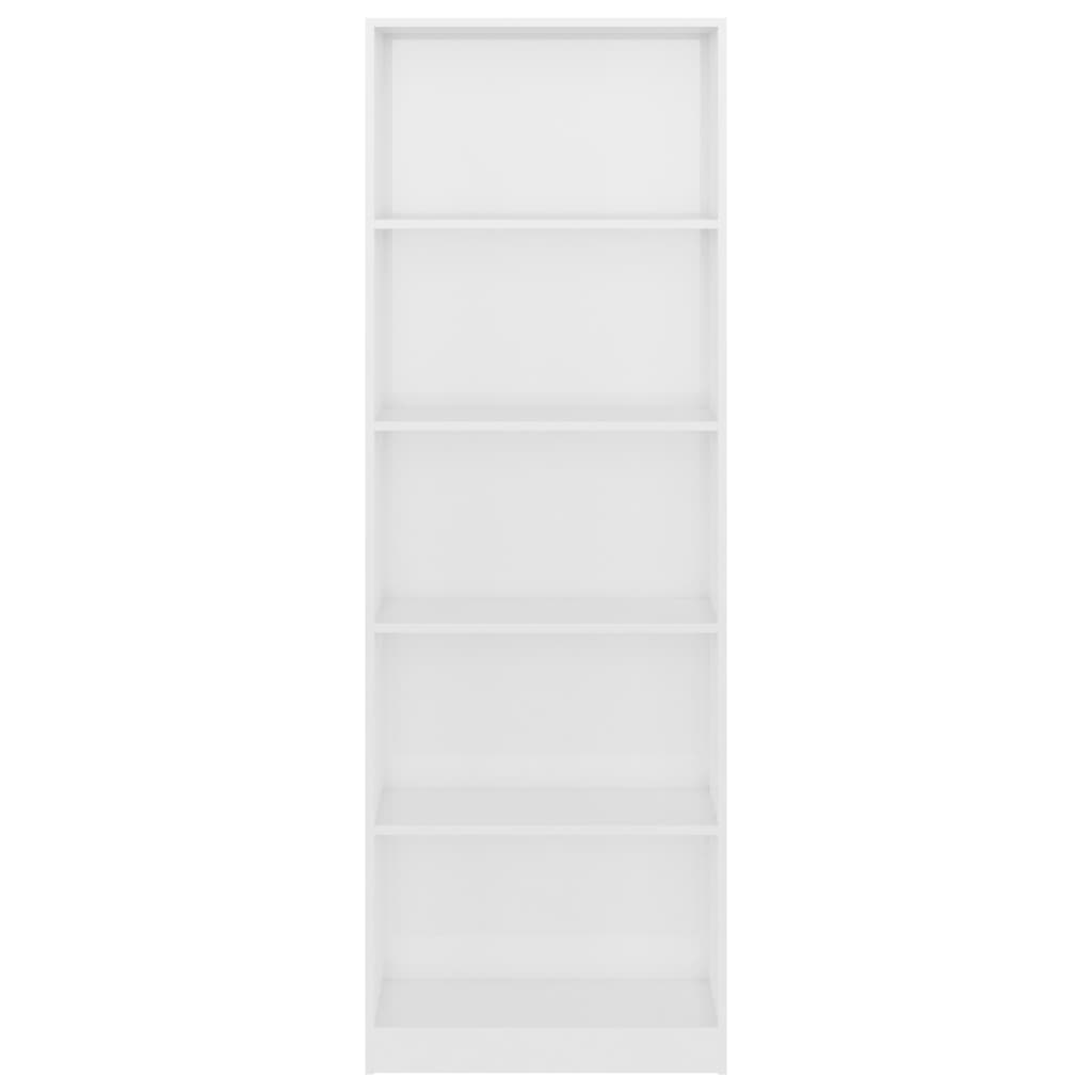 Bookcase 5 compartments high gloss white 60x24x175 cm wood material