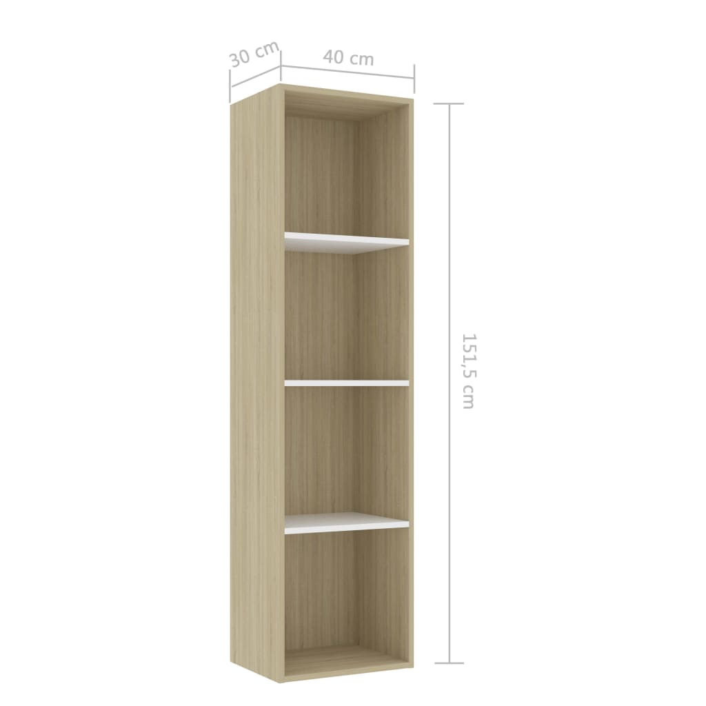 Bücherregal Weiß Sonoma-Eiche 40x30x151,5 cm Holzwerkstoff