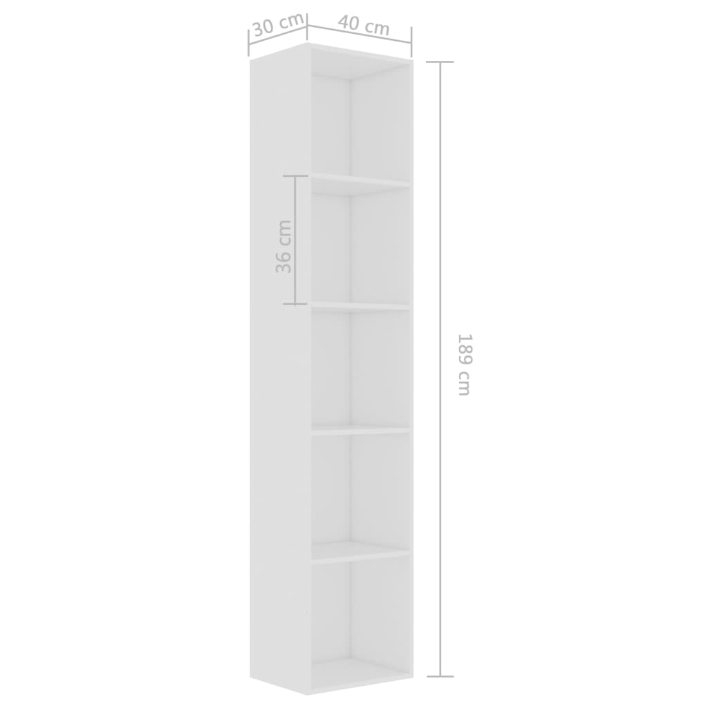 Bookcase White 40x30x189 cm Wood Material