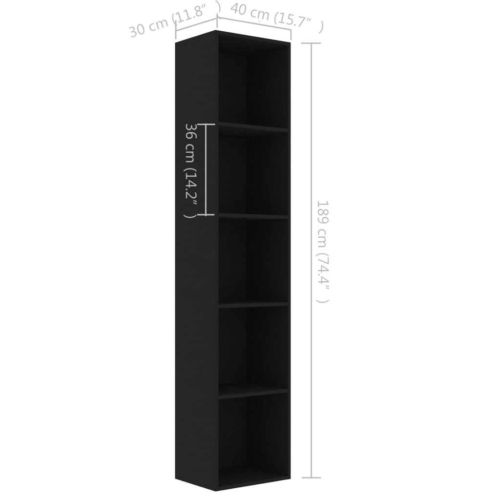 Bookshelf Black 40x30x189 cm Wood Material