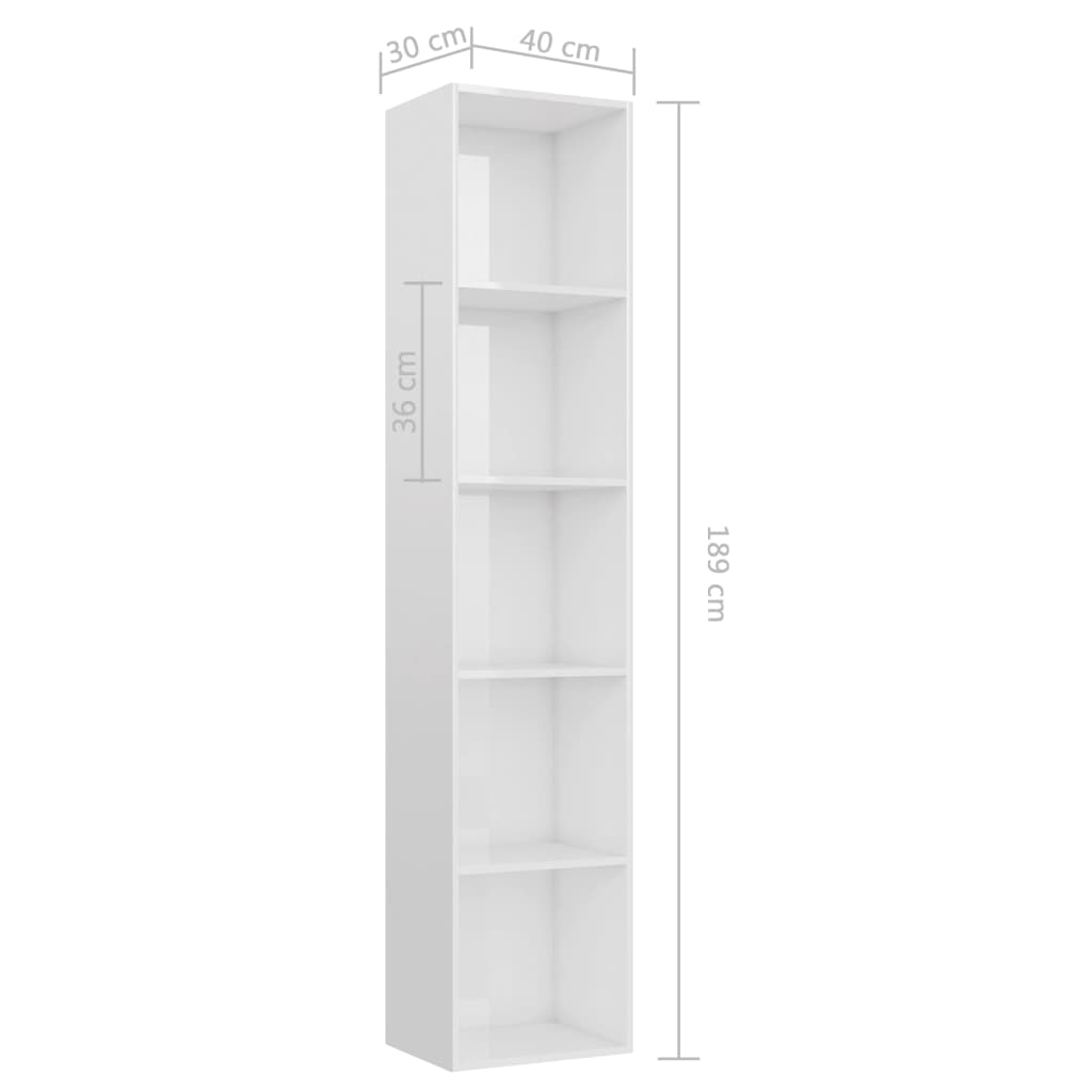 Bookcase High Gloss White 40x30x189 cm Wood Material