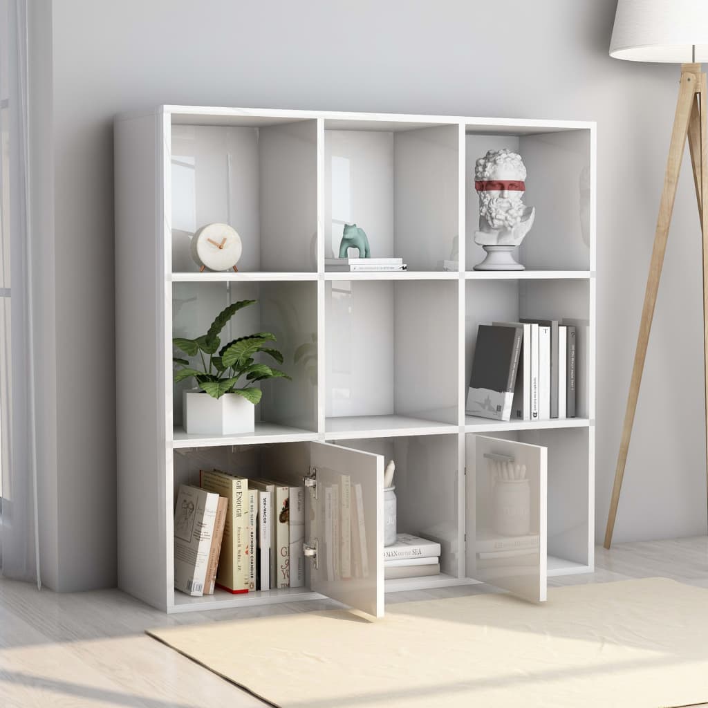 Bookcase High Gloss White 98x30x98 cm Wood Material