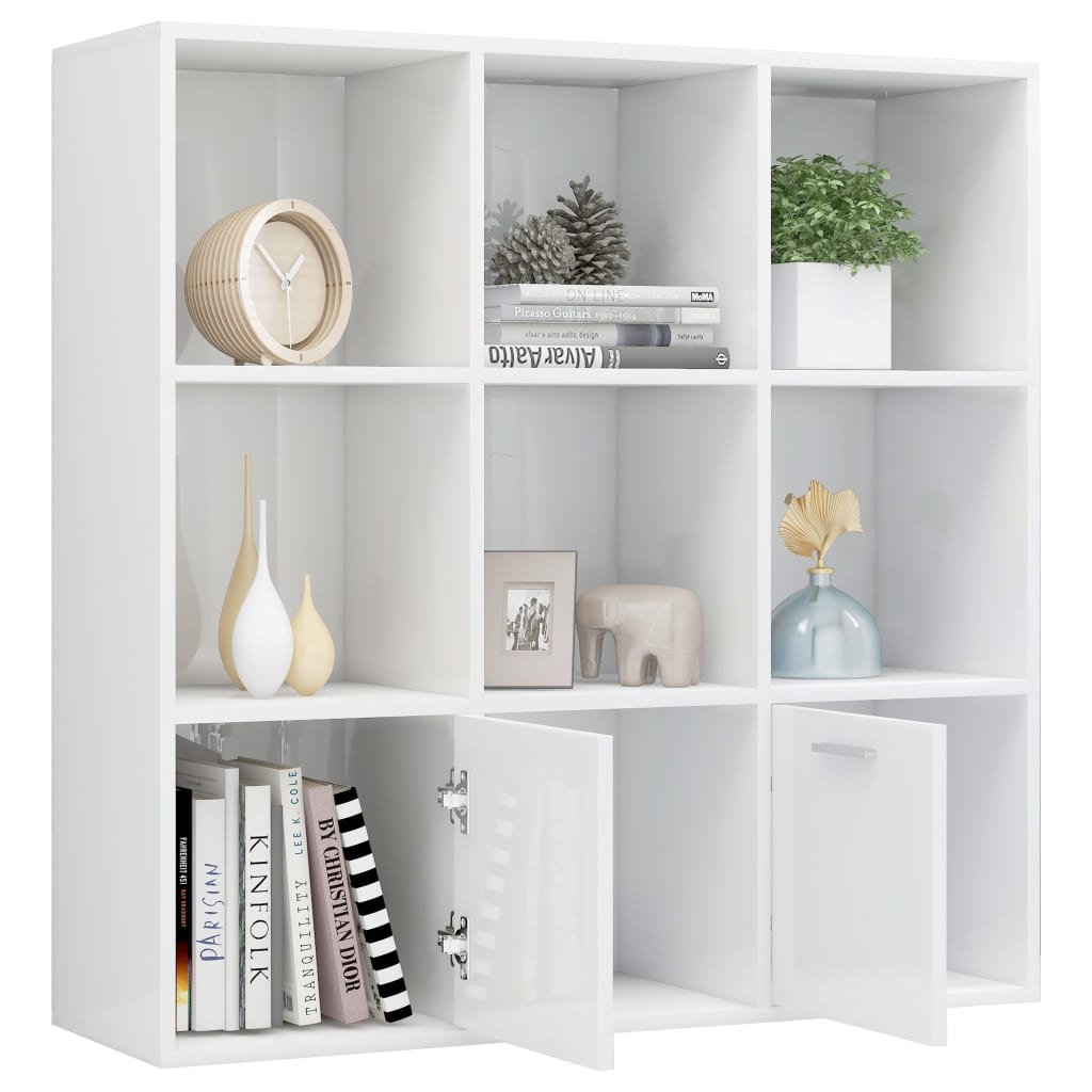 Bookcase High Gloss White 98x30x98 cm Wood Material