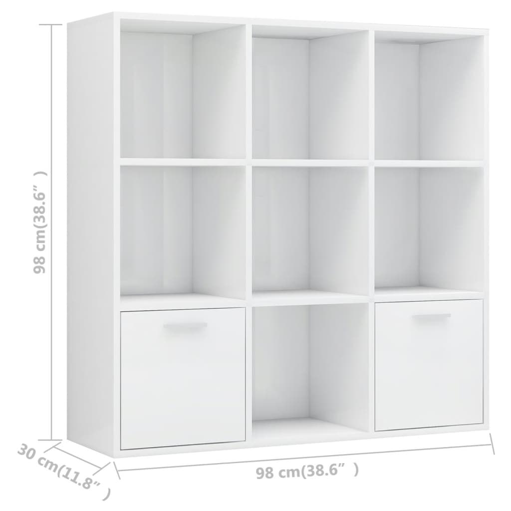 Bookcase High Gloss White 98x30x98 cm Wood Material