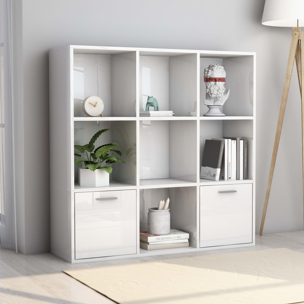 Bookcase High Gloss White 98x30x98 cm Wood Material