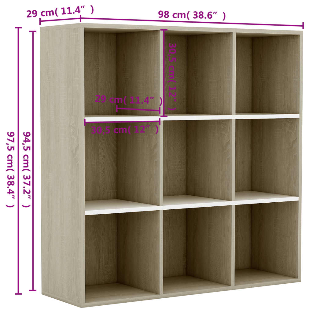 Bookcase White Sonoma Oak 98x29x97.5 cm Wood Material