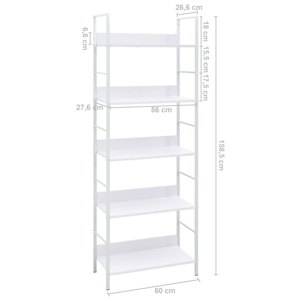 Bücherregal 5 Regalböden Weiß 60x27,6x158,5 cm Holzwerkstoff