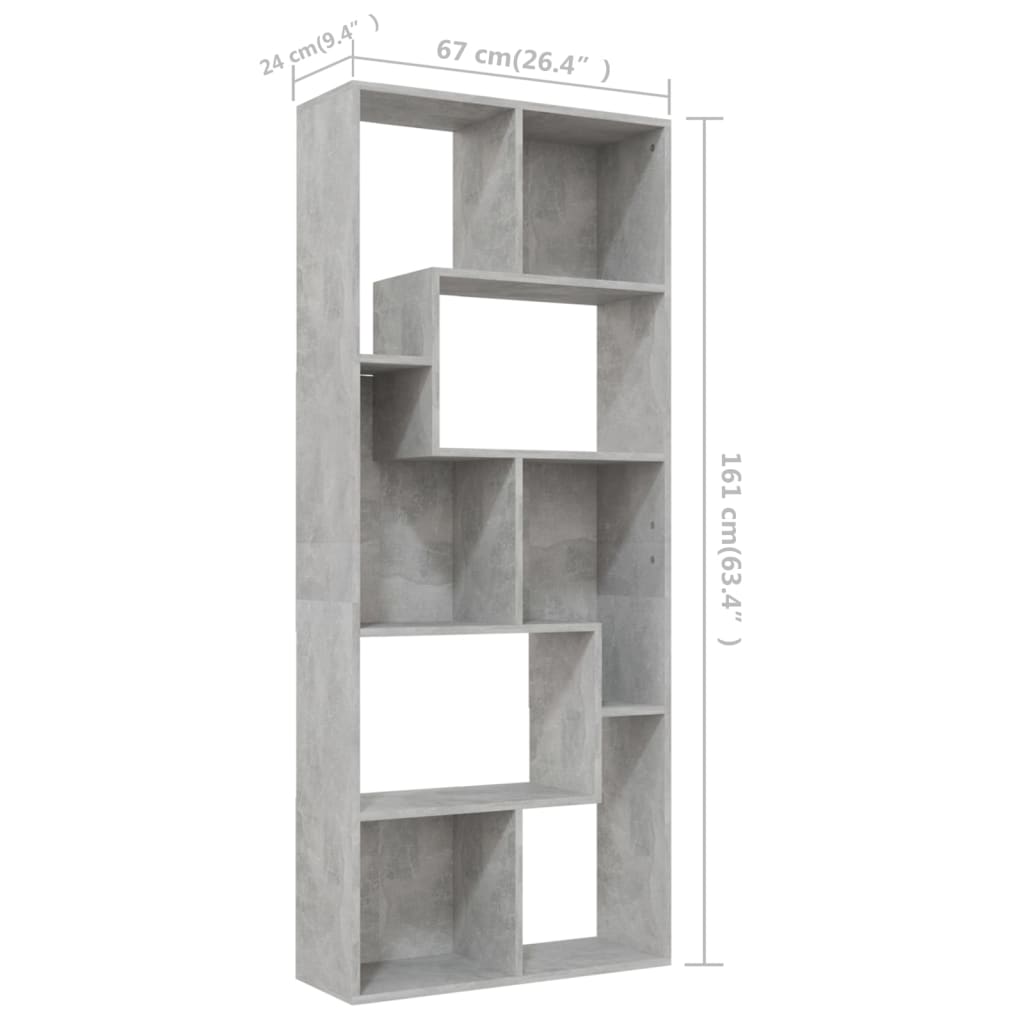 Bookshelf Concrete Grey 67x24x161 cm Wood Material