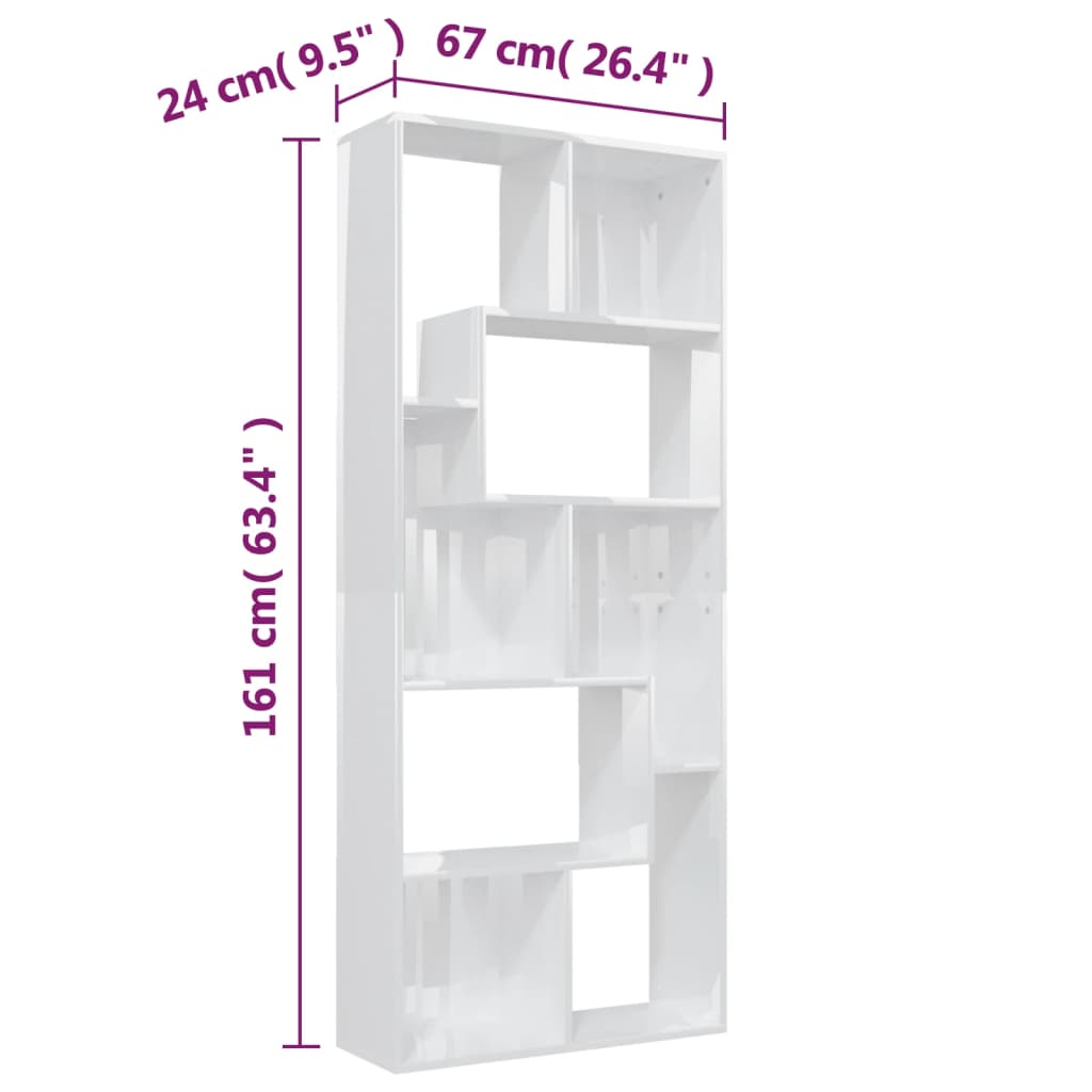 Bookcase High Gloss White 67x24x161 cm Wood Material