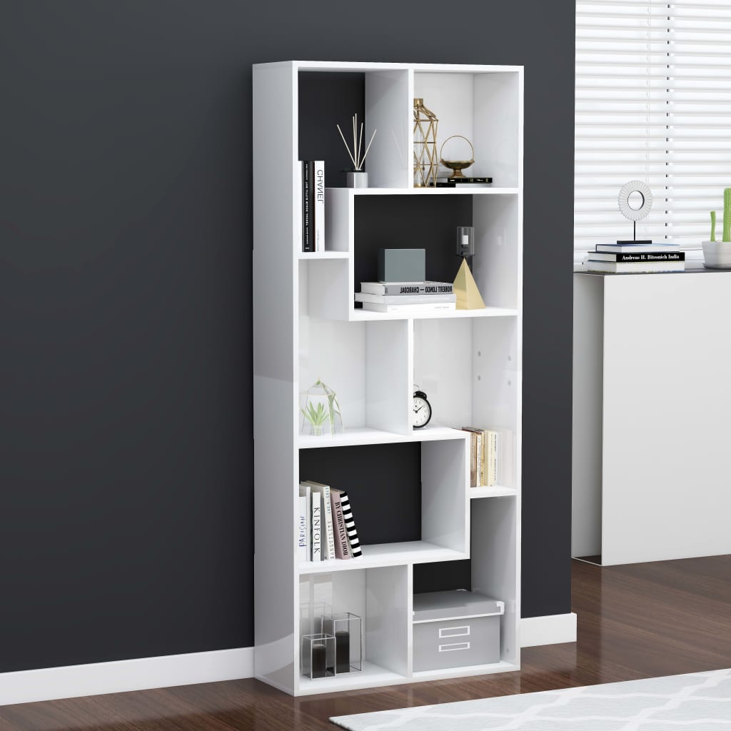 Bookcase High Gloss White 67x24x161 cm Wood Material