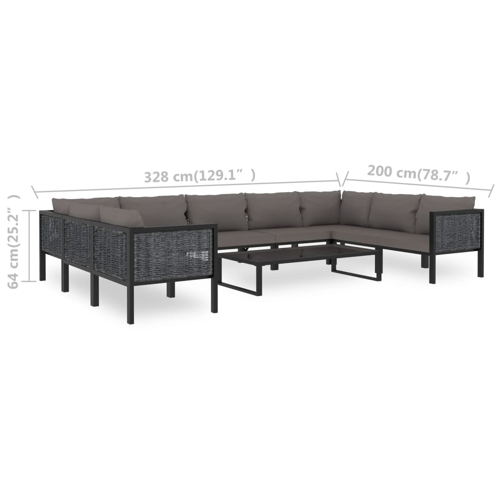 10-tlg. Garten-Lounge-Set mit Auflagen Poly Rattan Anthrazit