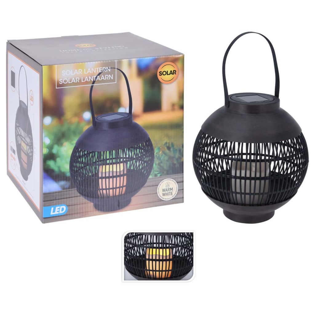 Solar-Laterne mit LED-Kerze Rattan Schwarz