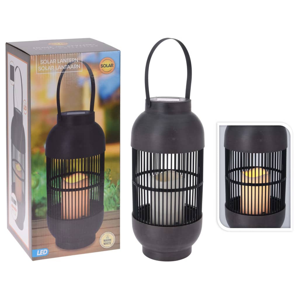 Solar-Laterne mit LED-Kerze Rattan Schwarz