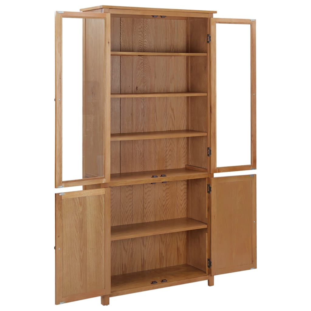 Bücherschrank mit 4 Türen 90x35x200 cm Eiche Massivholz & Glas