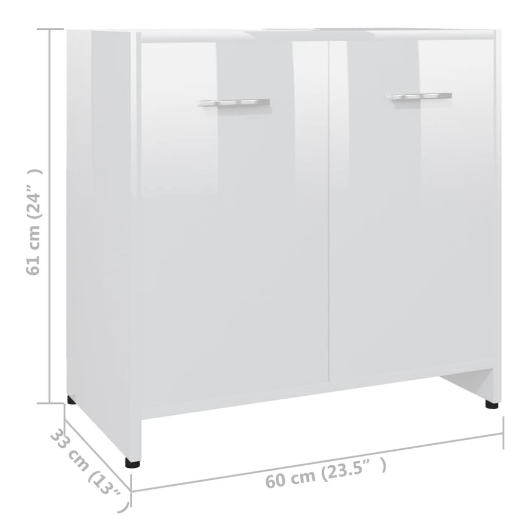 Badezimmerschrank Hochglanz-Weiß 60x33x61 cm Holzwerkstoff