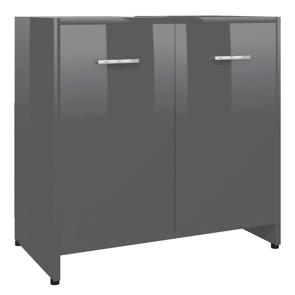 Bathroom Cabinet High Gloss Grey 60x33x61 cm Wood Material