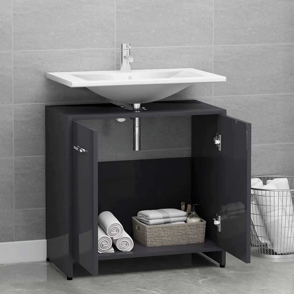 Bathroom Cabinet High Gloss Grey 60x33x61 cm Wood Material