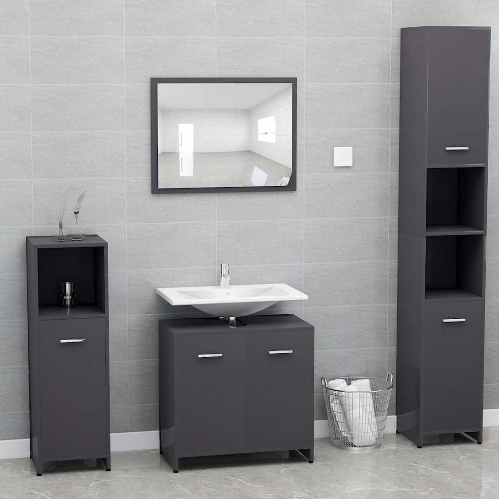 Bathroom Cabinet High Gloss Grey 60x33x61 cm Wood Material