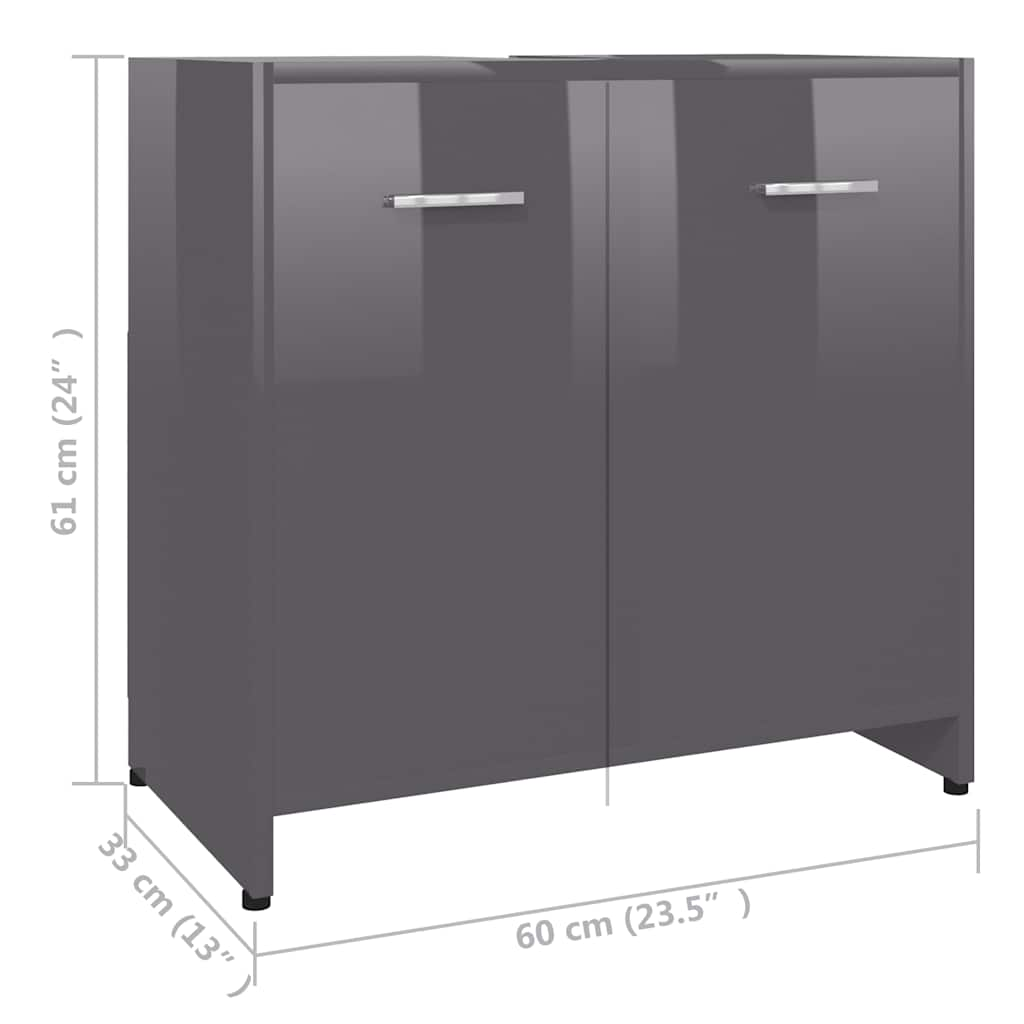 Bathroom Cabinet High Gloss Grey 60x33x61 cm Wood Material