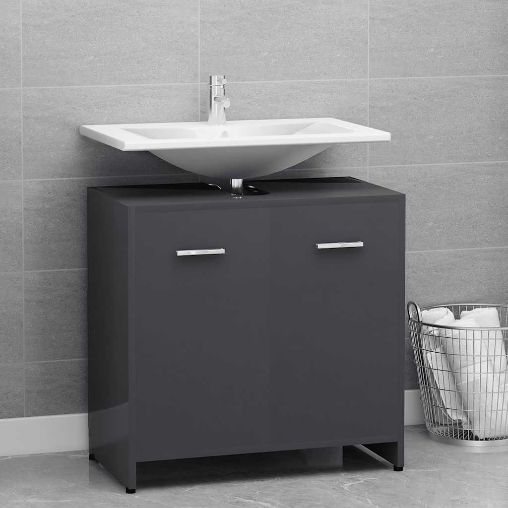 Bathroom Cabinet High Gloss Grey 60x33x61 cm Wood Material