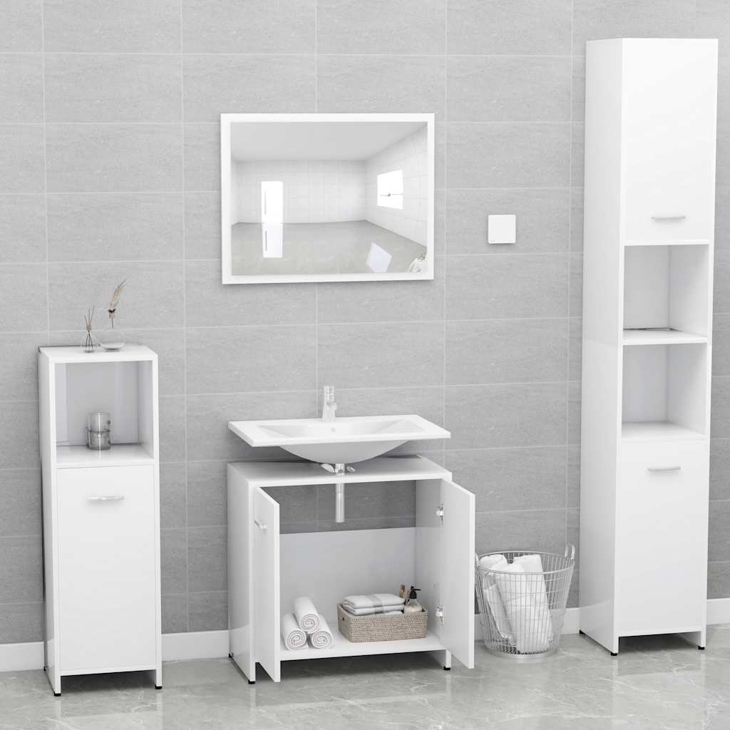 Bathroom Furniture Set White Wood Material