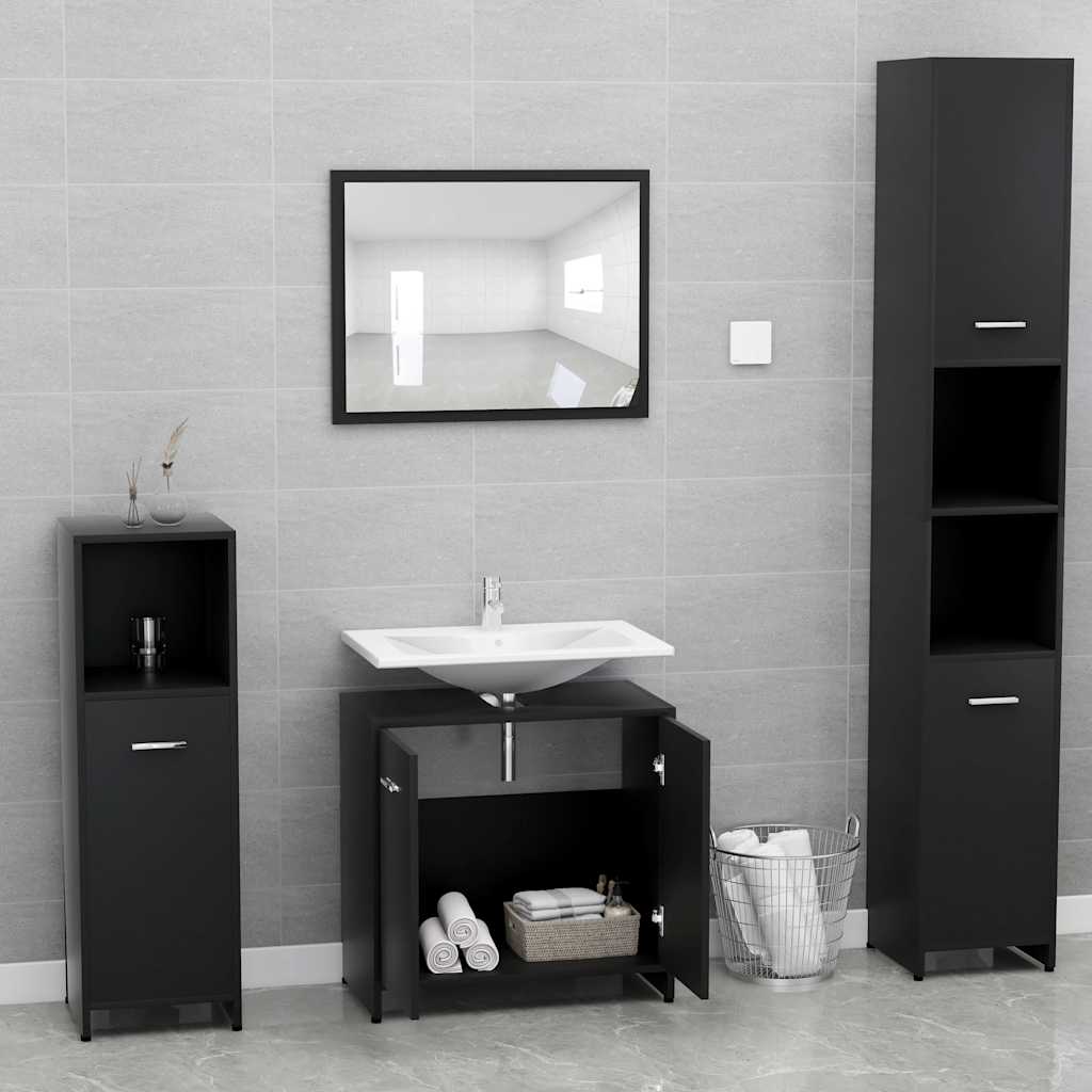 Bathroom Furniture Set Black Wood Material