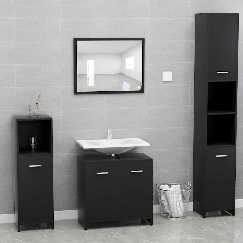 Bathroom Furniture Set Black Wood Material