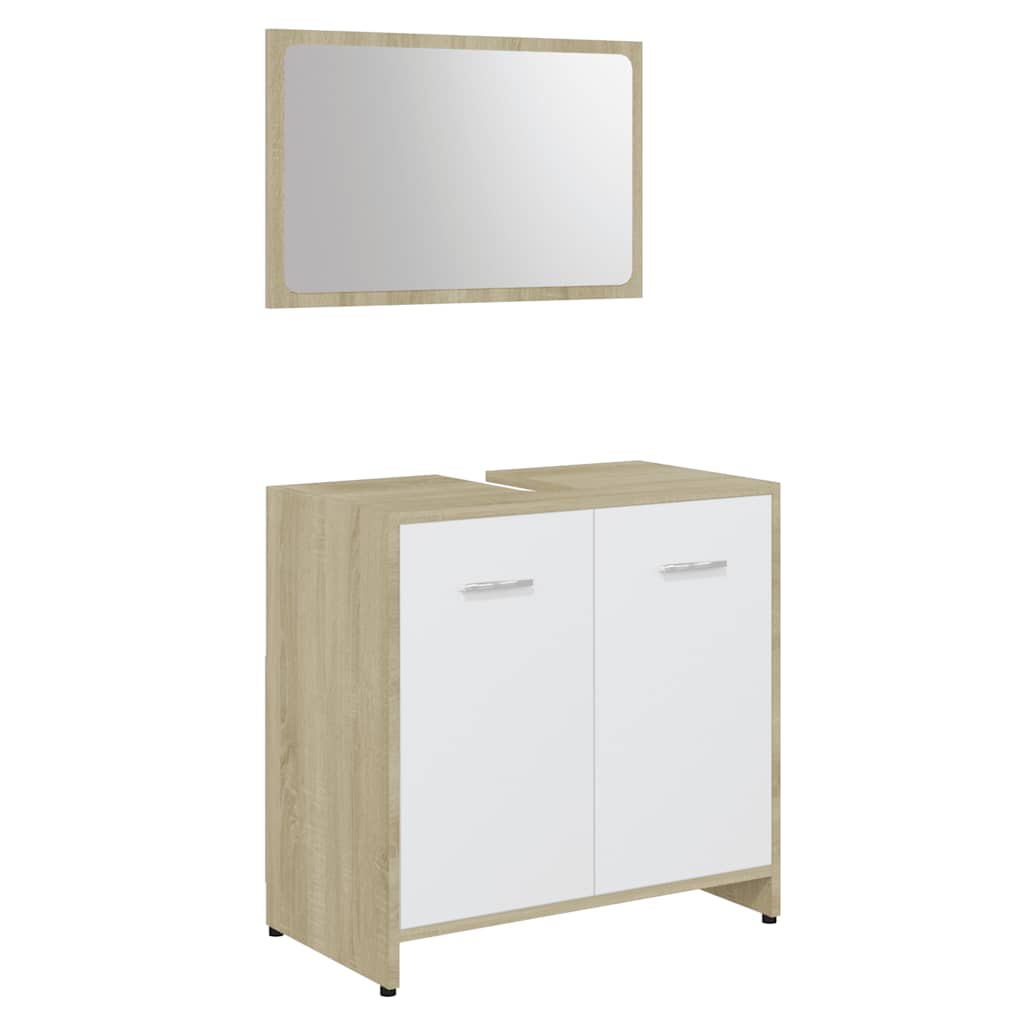 Bathroom furniture set white and Sonoma oak wood material