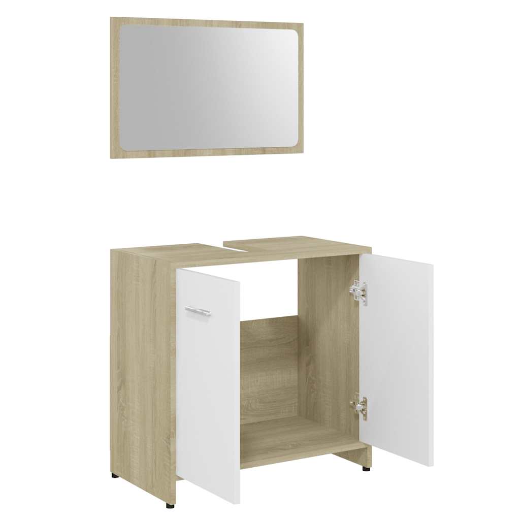 Bathroom furniture set white and Sonoma oak wood material