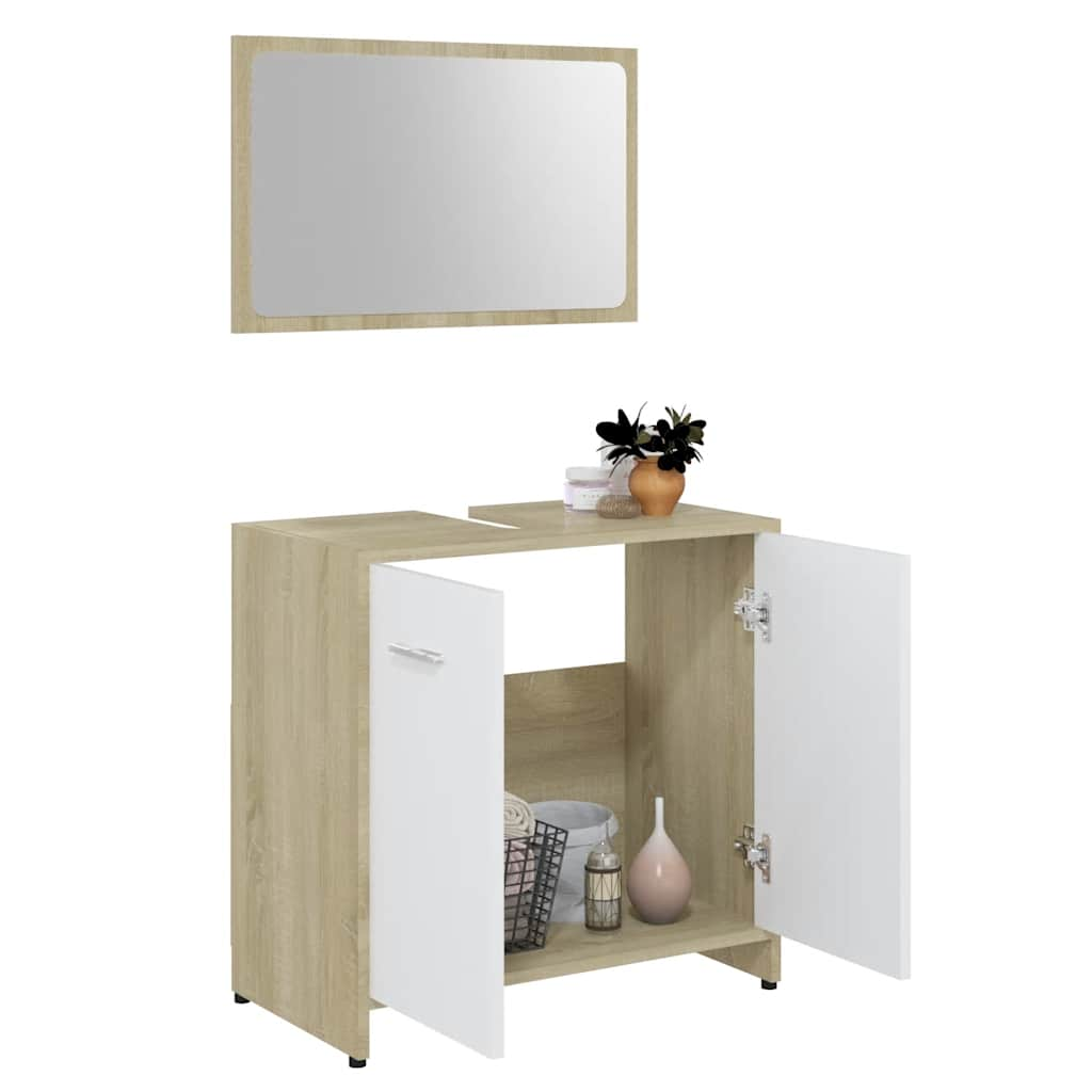 Bathroom furniture set white and Sonoma oak wood material