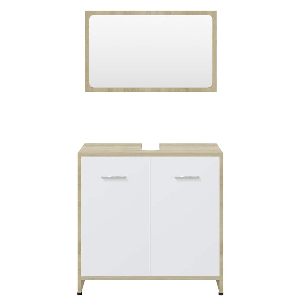 Bathroom furniture set white and Sonoma oak wood material