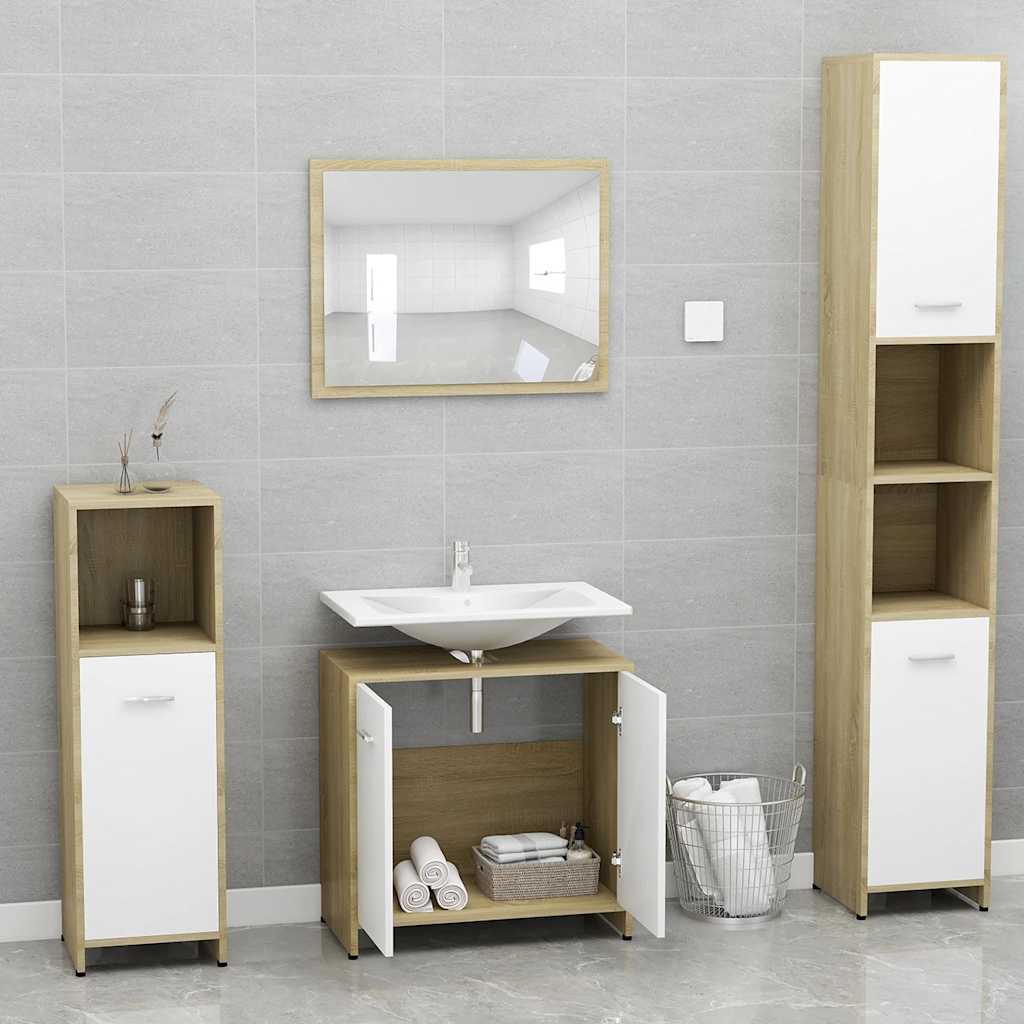 Bathroom furniture set white and Sonoma oak wood material