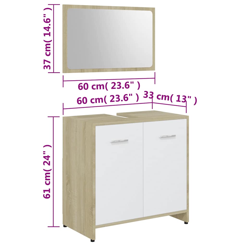 Bathroom furniture set white and Sonoma oak wood material