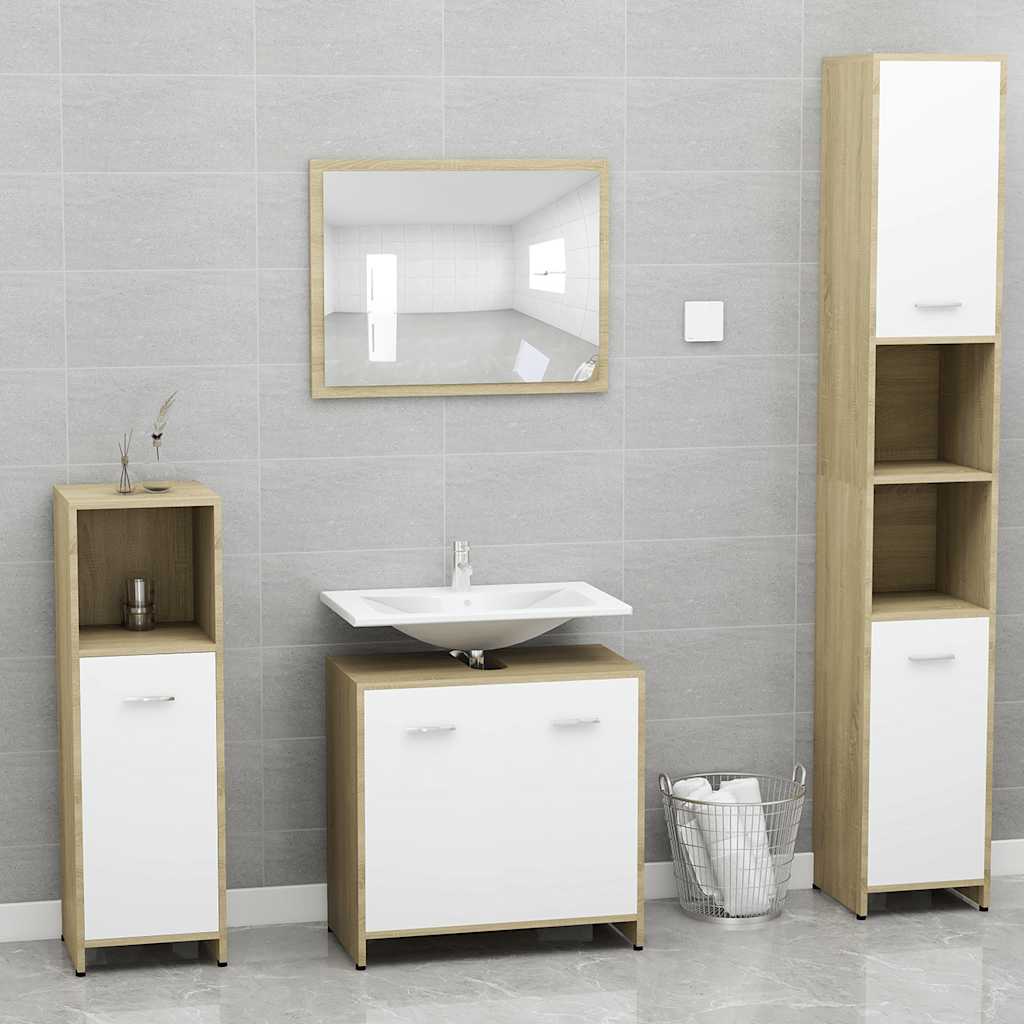 Bathroom furniture set white and Sonoma oak wood material