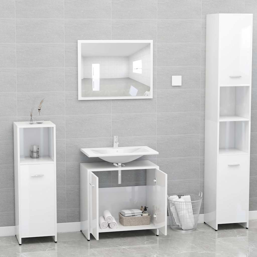 bathroom furniture set high-gloss white wood material