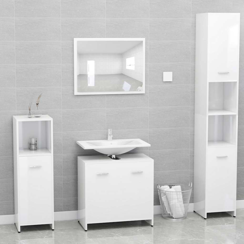 bathroom furniture set high-gloss white wood material