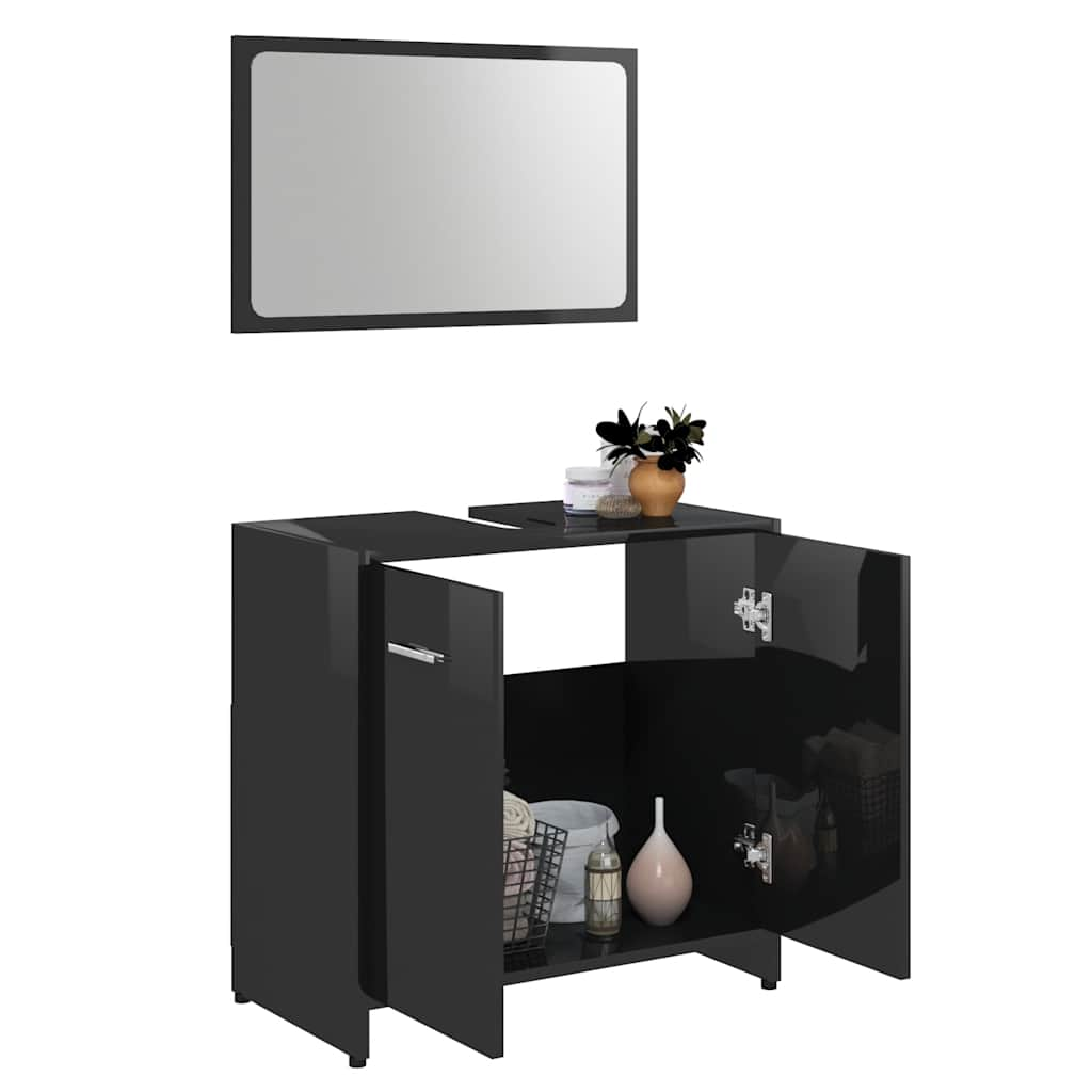 bathroom furniture set high-gloss black wood material