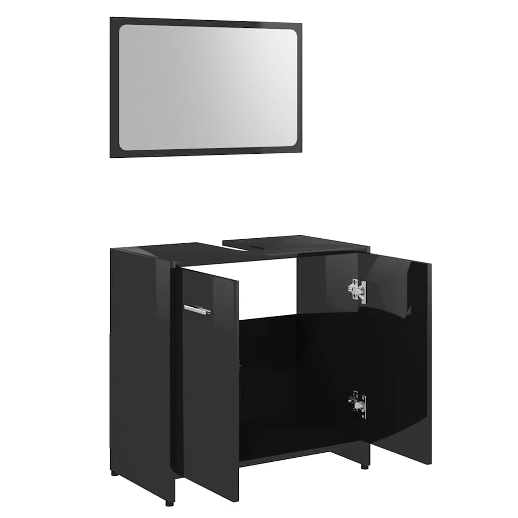 bathroom furniture set high-gloss black wood material