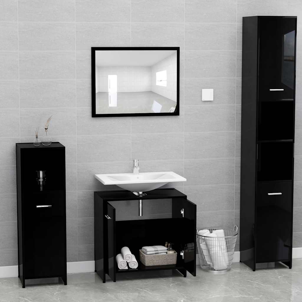 bathroom furniture set high-gloss black wood material