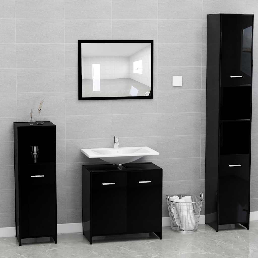 bathroom furniture set high-gloss black wood material