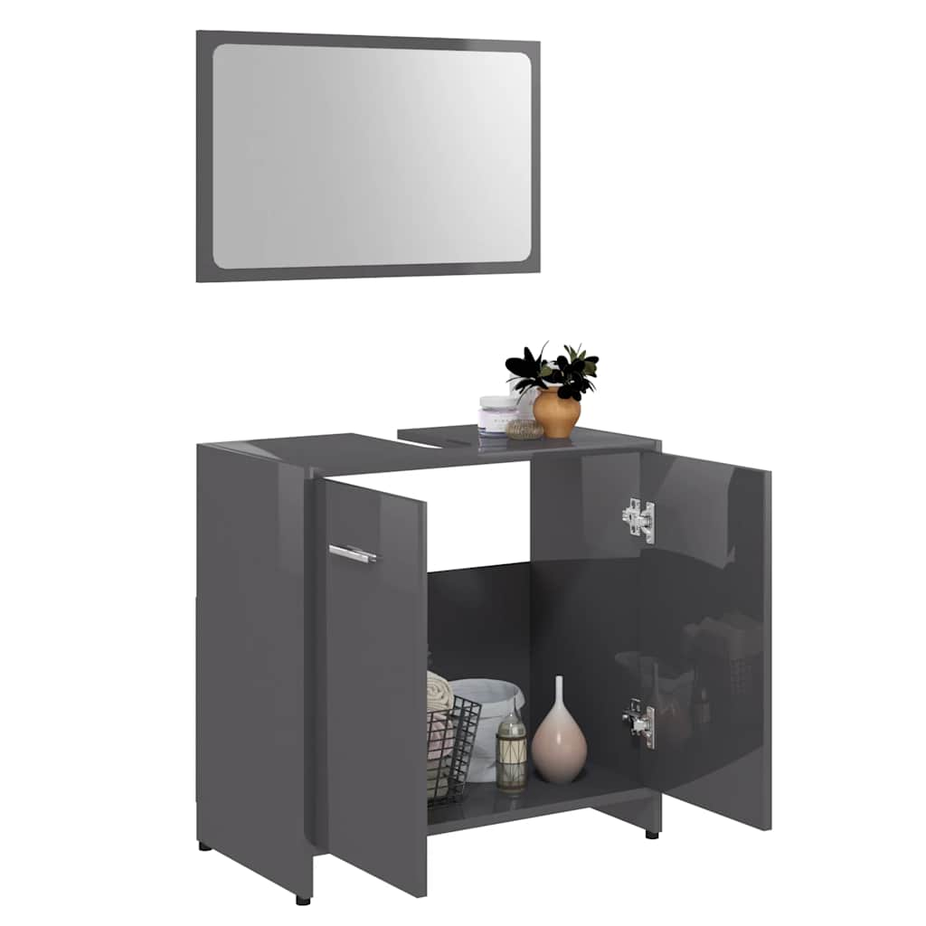 bathroom furniture set high-gloss gray wood material