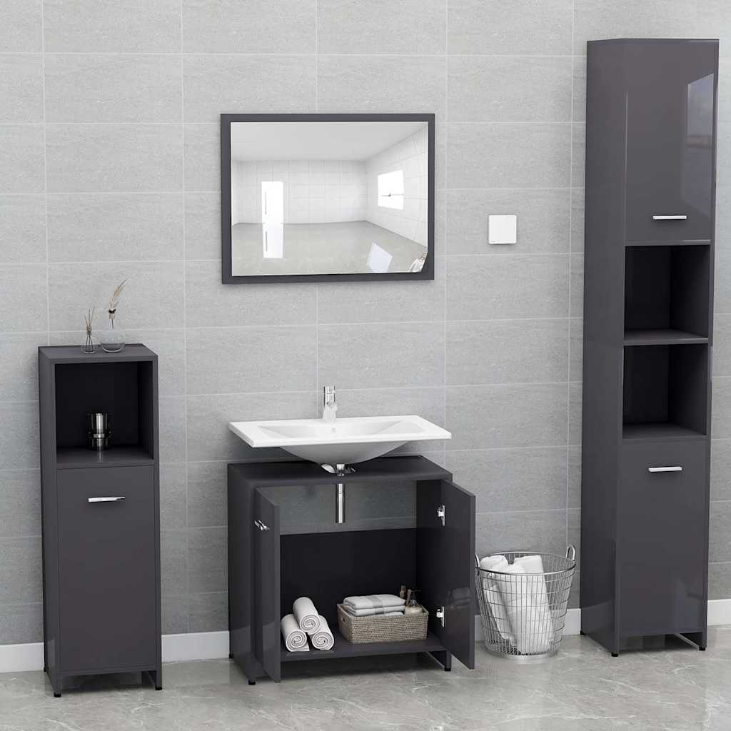 bathroom furniture set high-gloss gray wood material