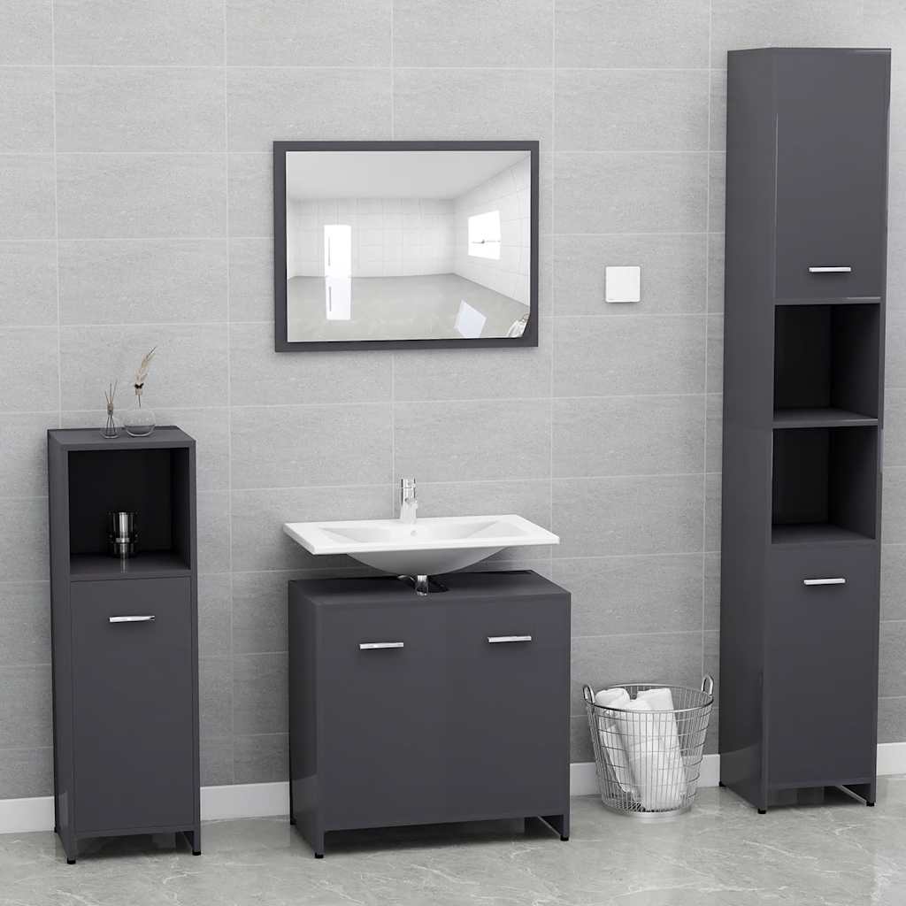 bathroom furniture set high-gloss gray wood material