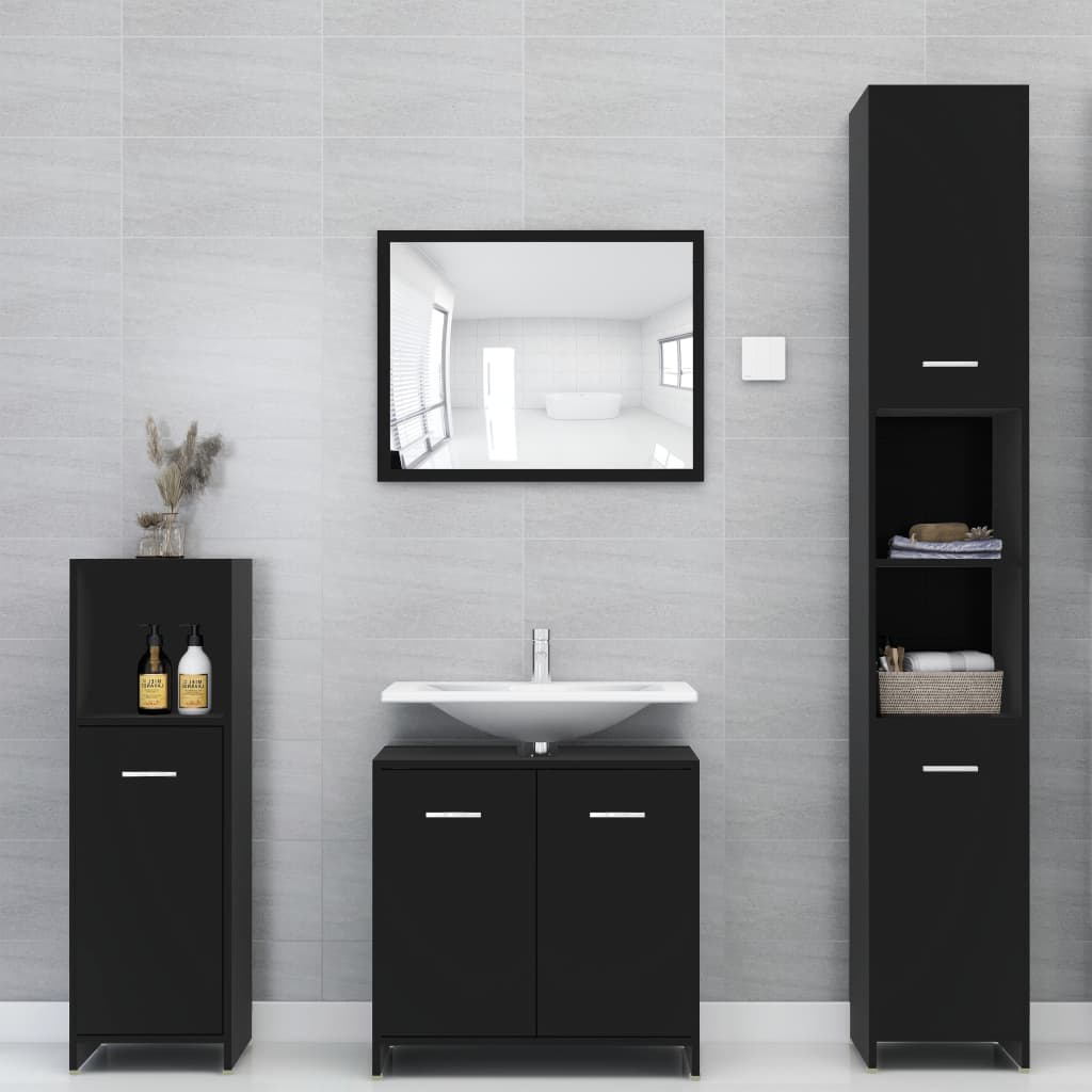 Bathroom Cabinet Black 30x30x95 cm Wood Material