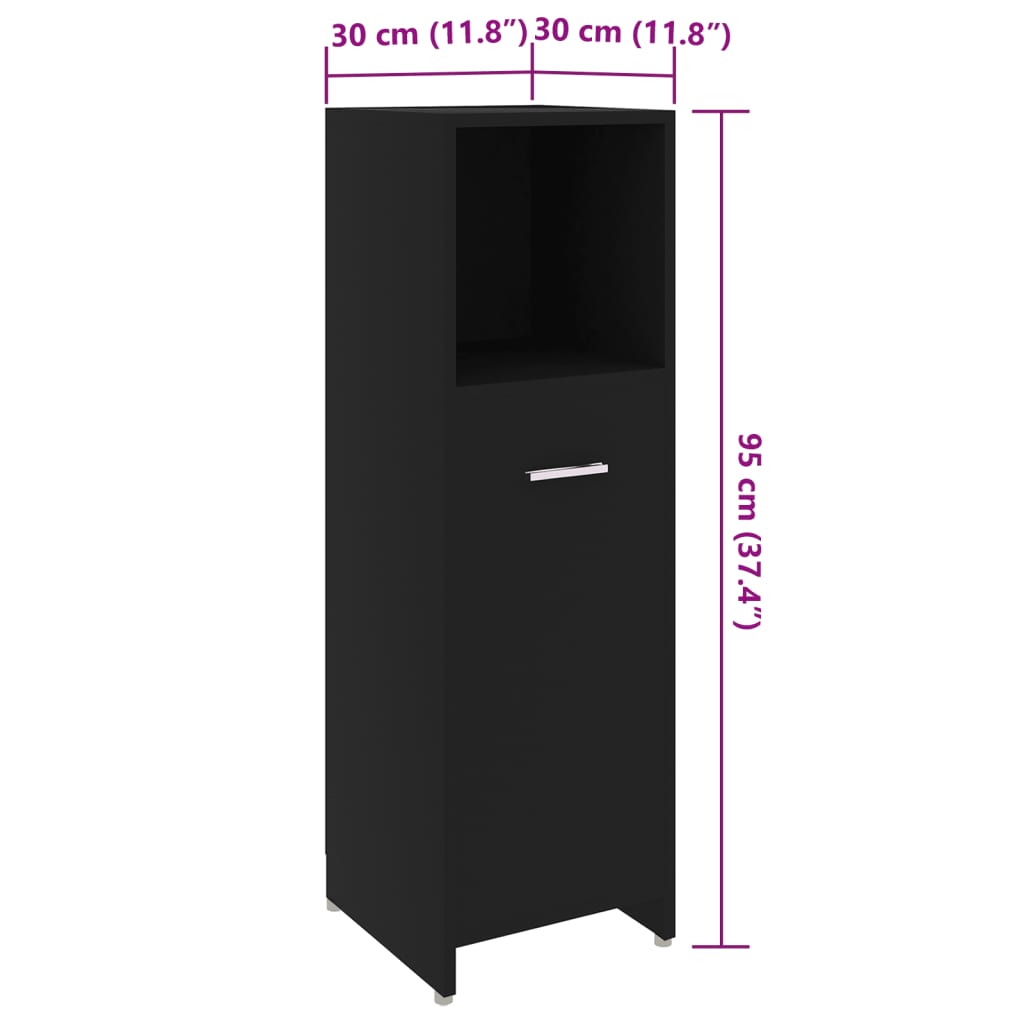 Bathroom Cabinet Black 30x30x95 cm Wood Material