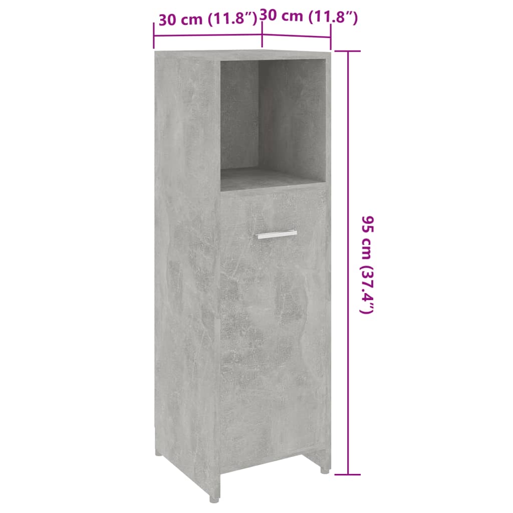 Bathroom Cabinet Concrete Grey 30x30x95 cm Wood Material