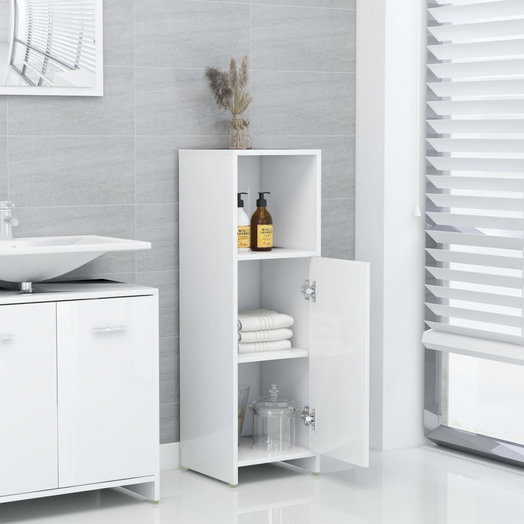 Bathroom Cabinet High Gloss White 30x30x95 cm Wood Material