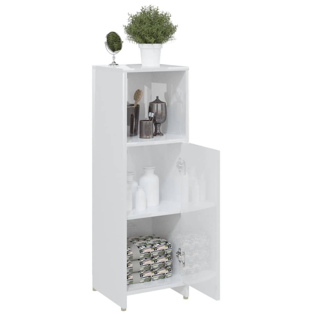 Bathroom Cabinet High Gloss White 30x30x95 cm Wood Material