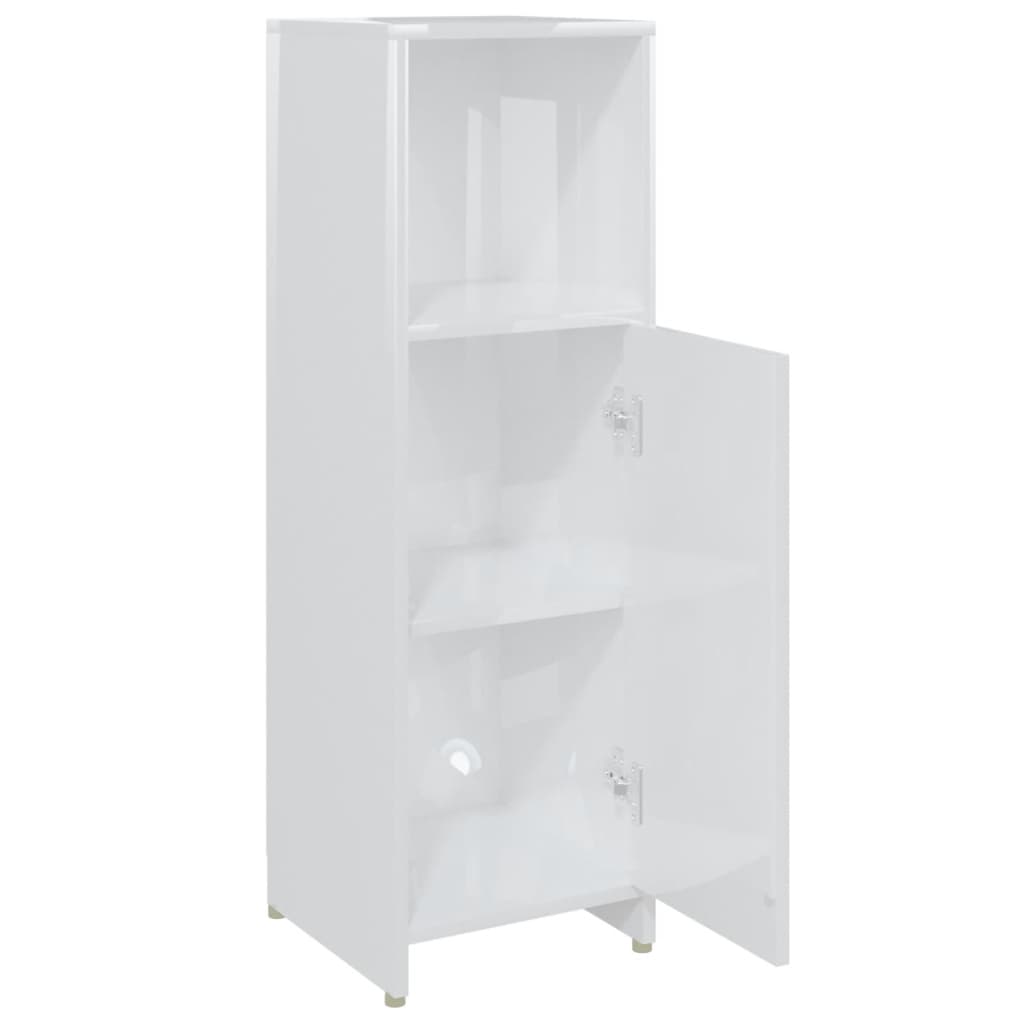 Bathroom Cabinet High Gloss White 30x30x95 cm Wood Material