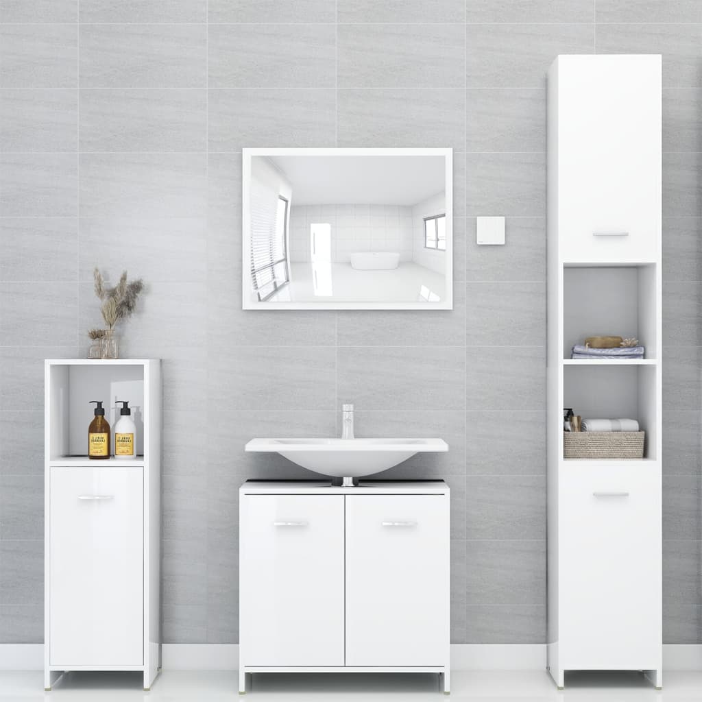 Bathroom Cabinet High Gloss White 30x30x95 cm Wood Material